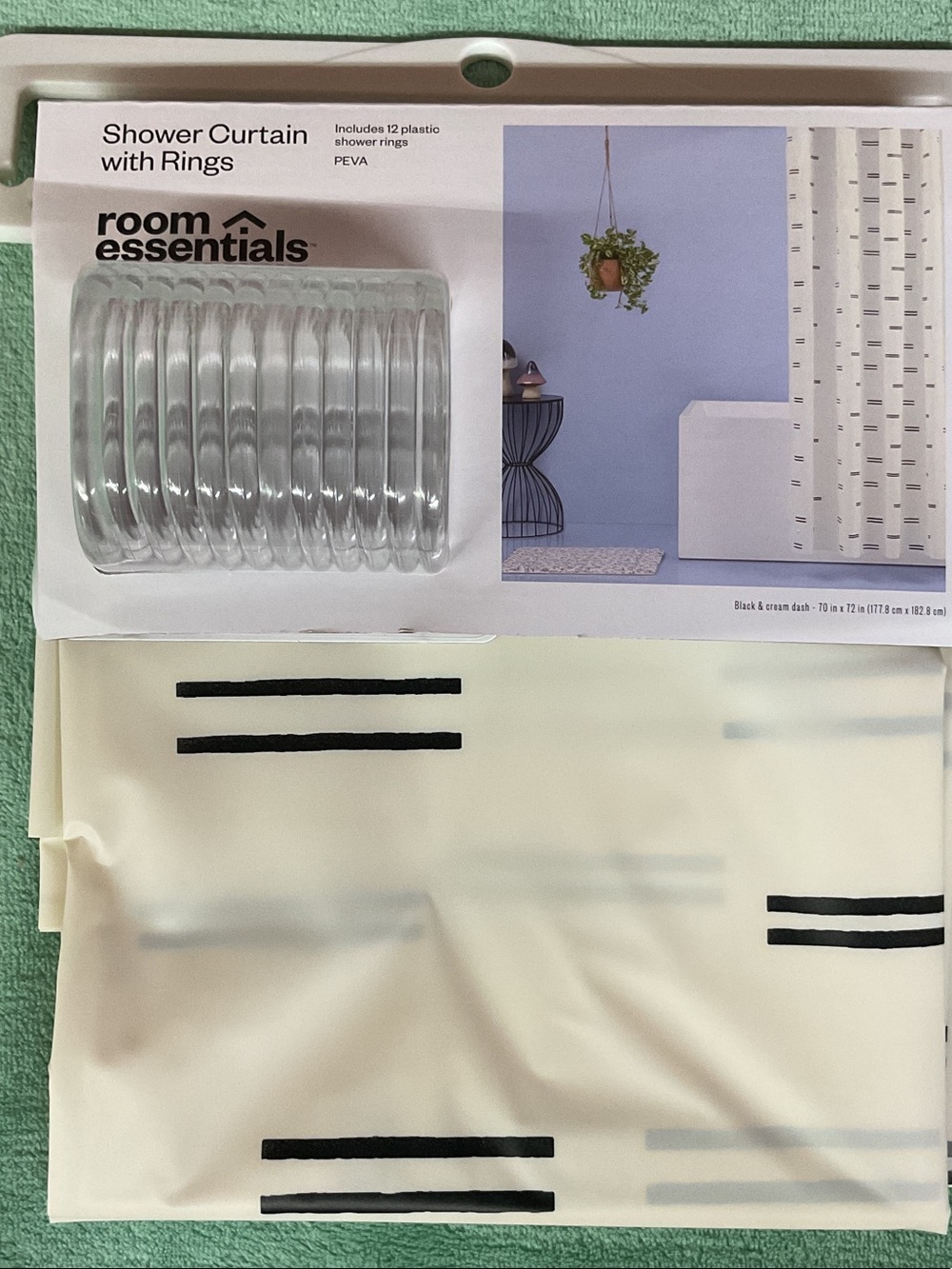 Room Essentials Black and Cream Striped Shower Curtain with Rings